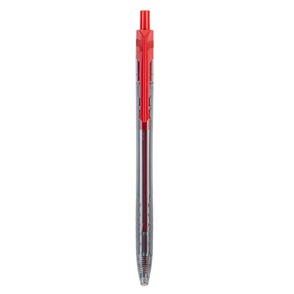 ديلي قلم حبر جاف كباس - بدن شفاف - 0.7mm - أحمر